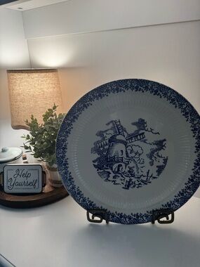 Vintage Royal China Blue Transferware 12” Chop Plate Windmill Farmhouse Cottage